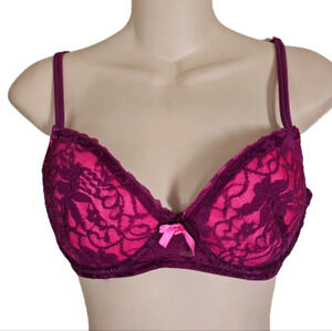 Hers by Herman Lingerie Demi Fuchsia Purple Lace Plunge Bra Size 36B